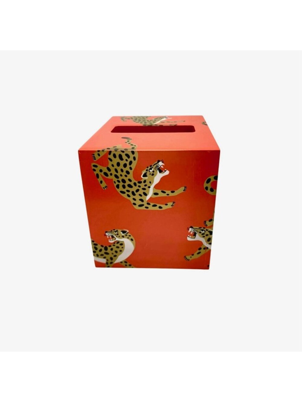 Tissue Box Lacquered with Leopard Cheetah Design Modern Safari Decor